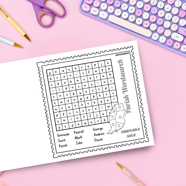 Girl's Trip To Grenada Colouring & Word Search Book