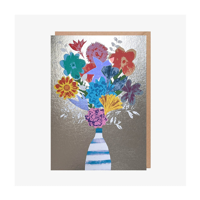 Flowers In Striped Vase Card