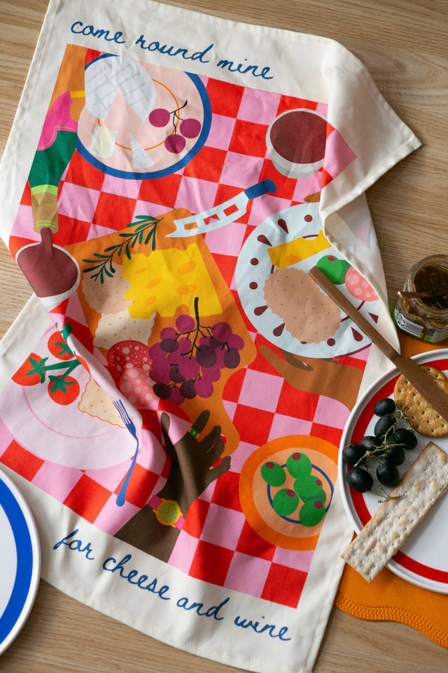 Cheese And Wine Tea Towel