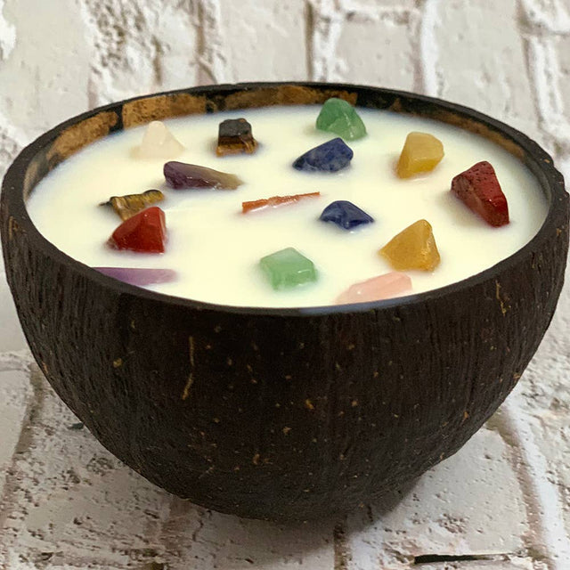 Coconut Shell Candle With 7 Chakra Gemstones