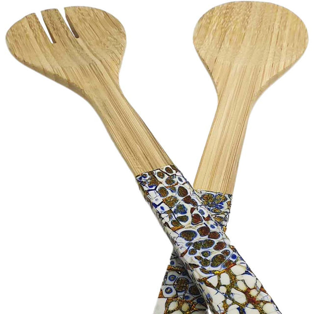 Crackled Blue Bamboo Salad Servers