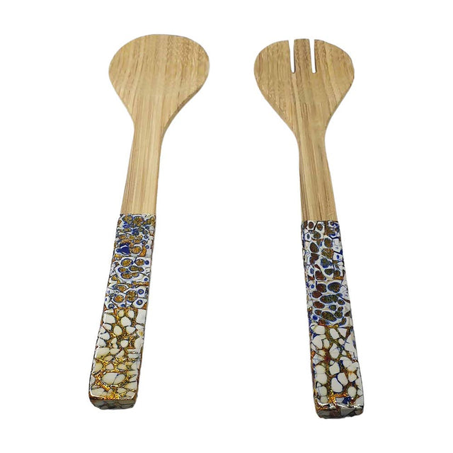 Crackled Blue Bamboo Salad Servers