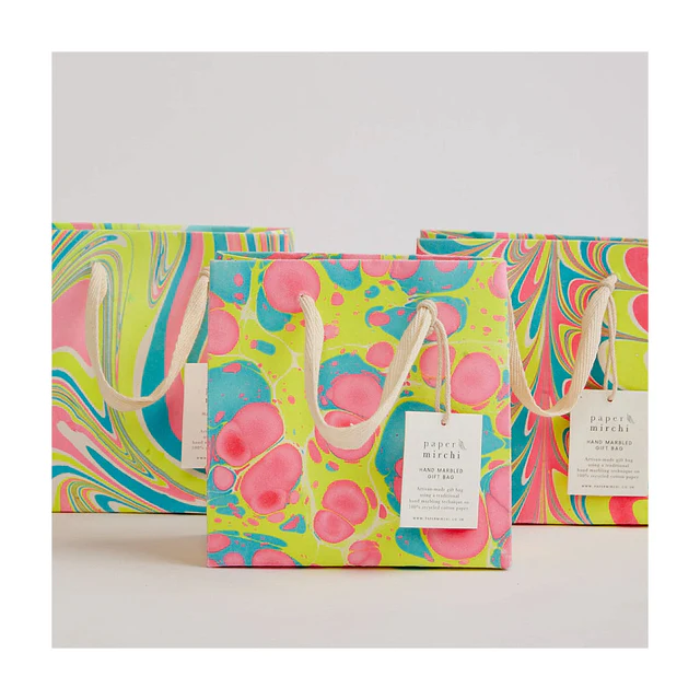 Hand Marbled Gift Bag - Neon