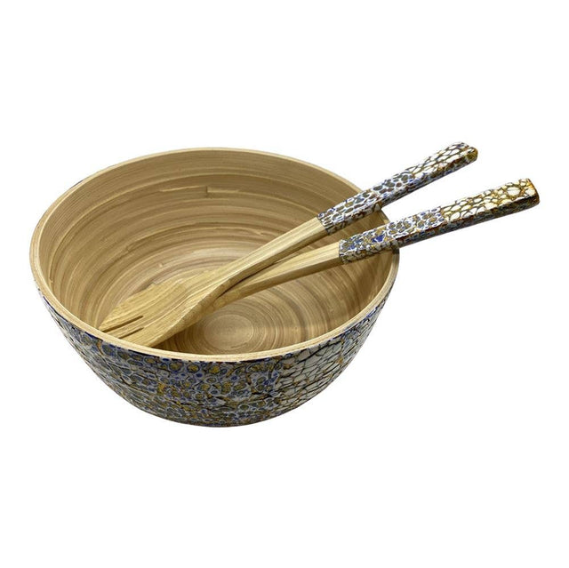 Crackled Blue Bamboo Salad Bowl