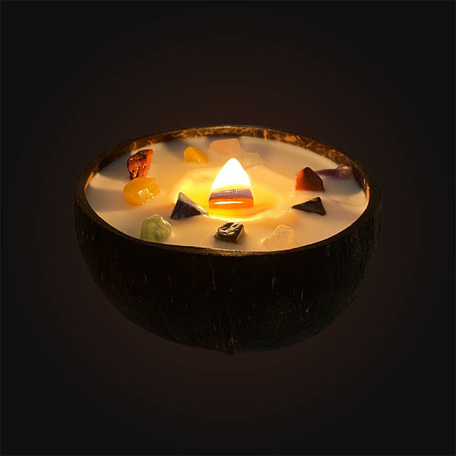 Coconut Shell Candle With 7 Chakra Gemstones