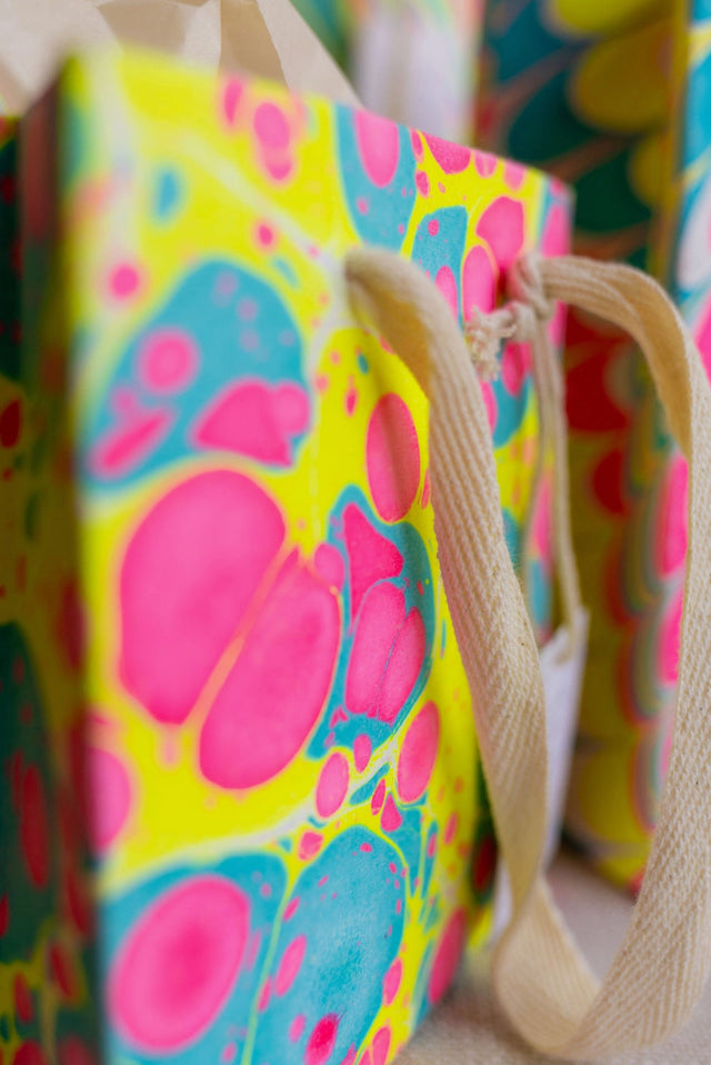 Hand Marbled Gift Bag - Neon