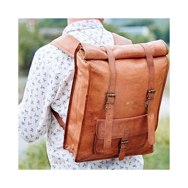 Large Leather Roll Top Backpack