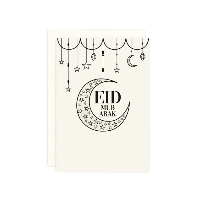 Monochrome Moon And Stars Eid Card
