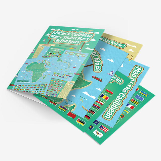 African and Caribbean Maps, Sticker Flags and Fun Facts